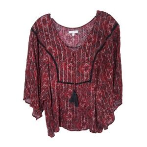 Maurices Red Black Metallic Blouse Womens XXL Dolman Slv Whimsigoth‎ Dark Fairy